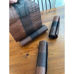 Set of 4 Woven Vinyl Placemats - Brown & Black Striped